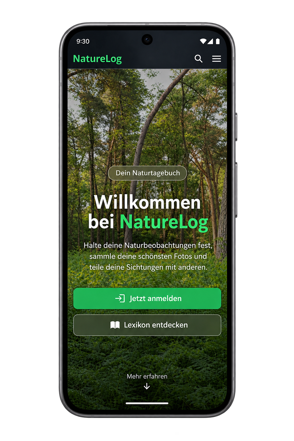 NatureLog auf einem Smartphone